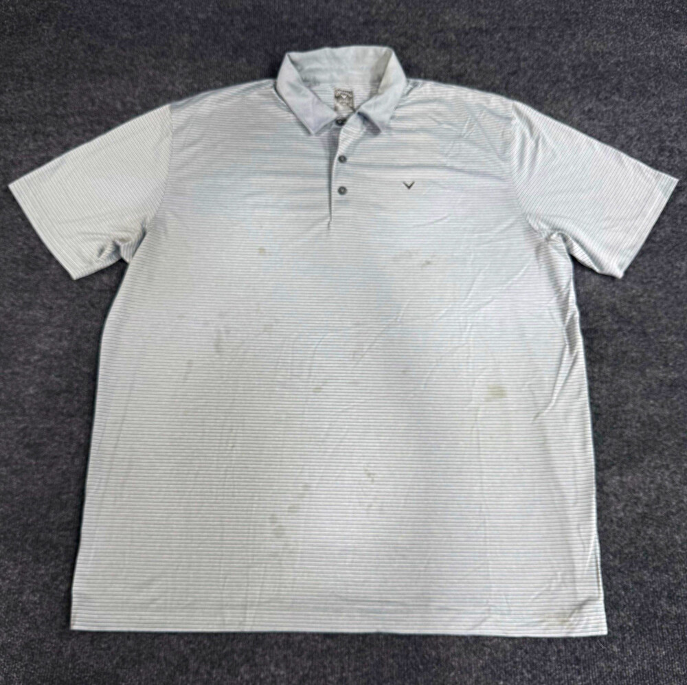 Callaway Mens XXL Opti-Dri Golf Polo Gray White Striped Performance Shirt 2XL